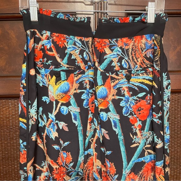 Club Monaco High Waisted Bird/Floral Print Wide Silk Pants Womens Size 6‎ - Picture 6 of 13